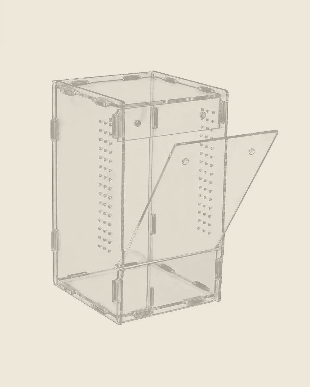 The same enclosure with the front door swung open