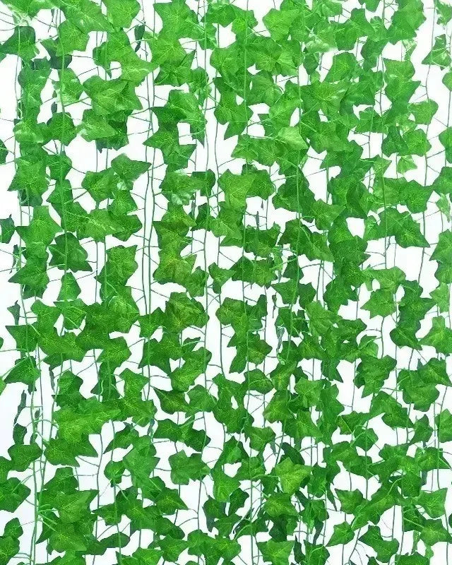 Strands of green artificial ivy, studio photo